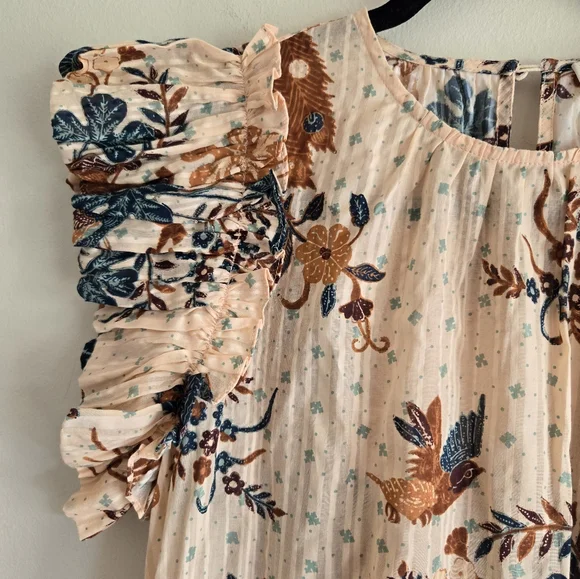 Ulla Johnson Etta Floral Ruffle Sleeve Midi Dress Boho Swing Prairie Dress - Picture 9 of 13